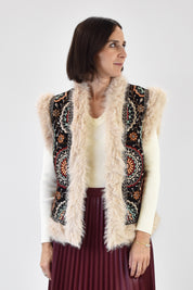 GIlet ricamato ecopelliccia