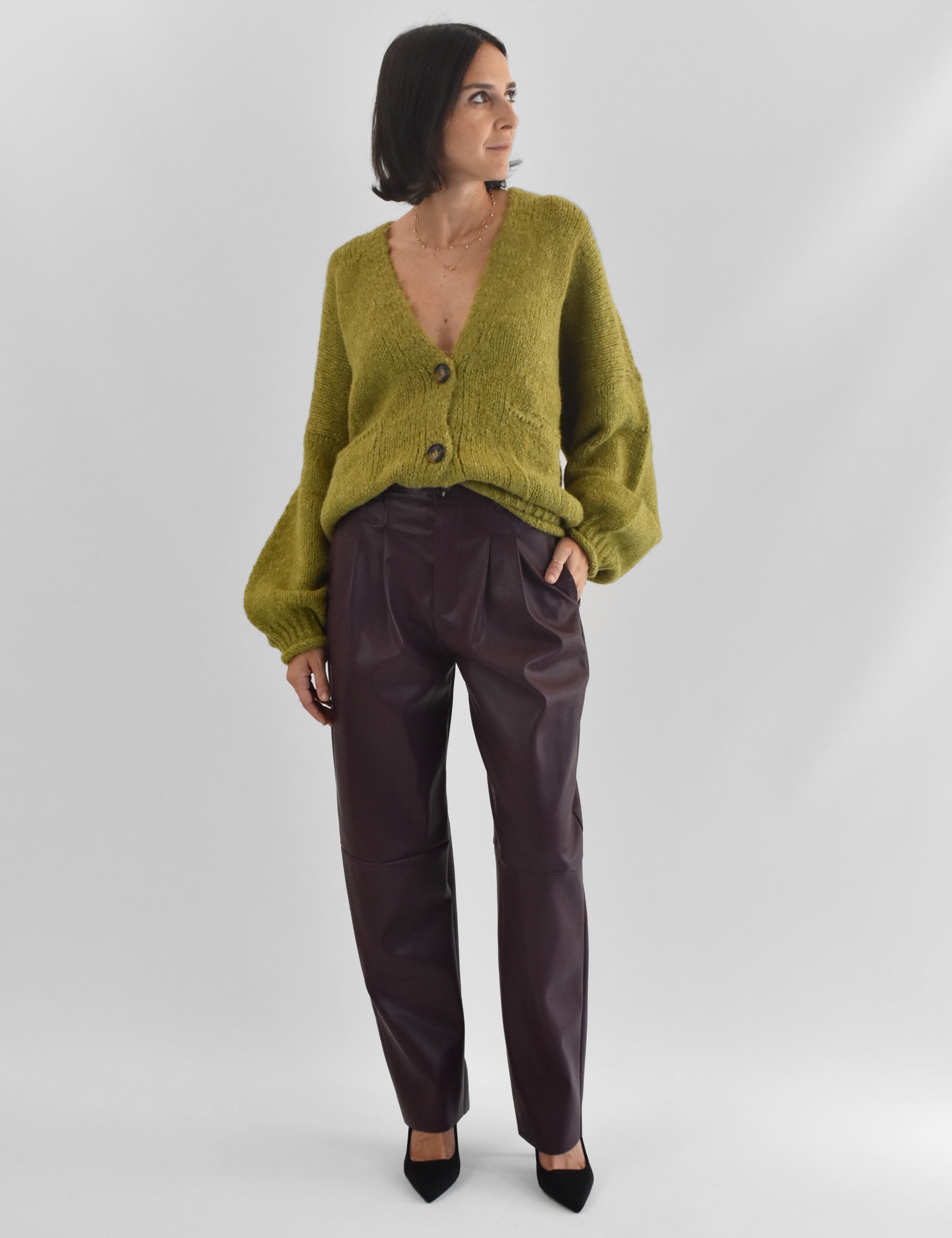 Pantalone ecopelle pinces
