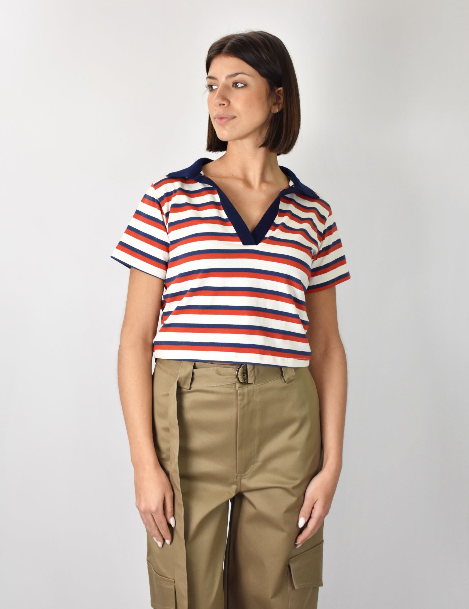 Polo righe crop