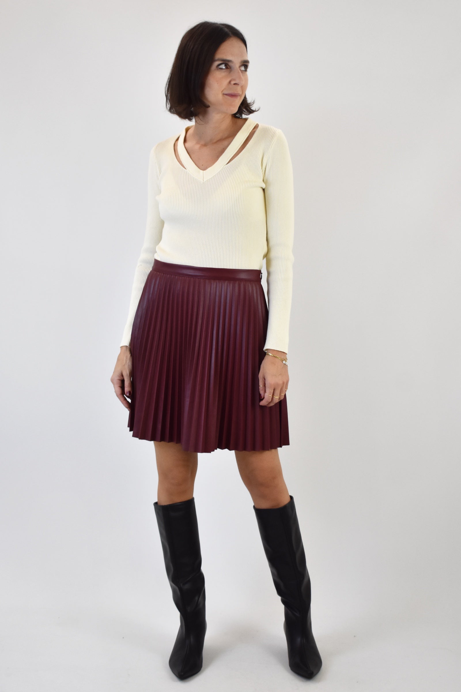 Minigonna ecopelle pieghe