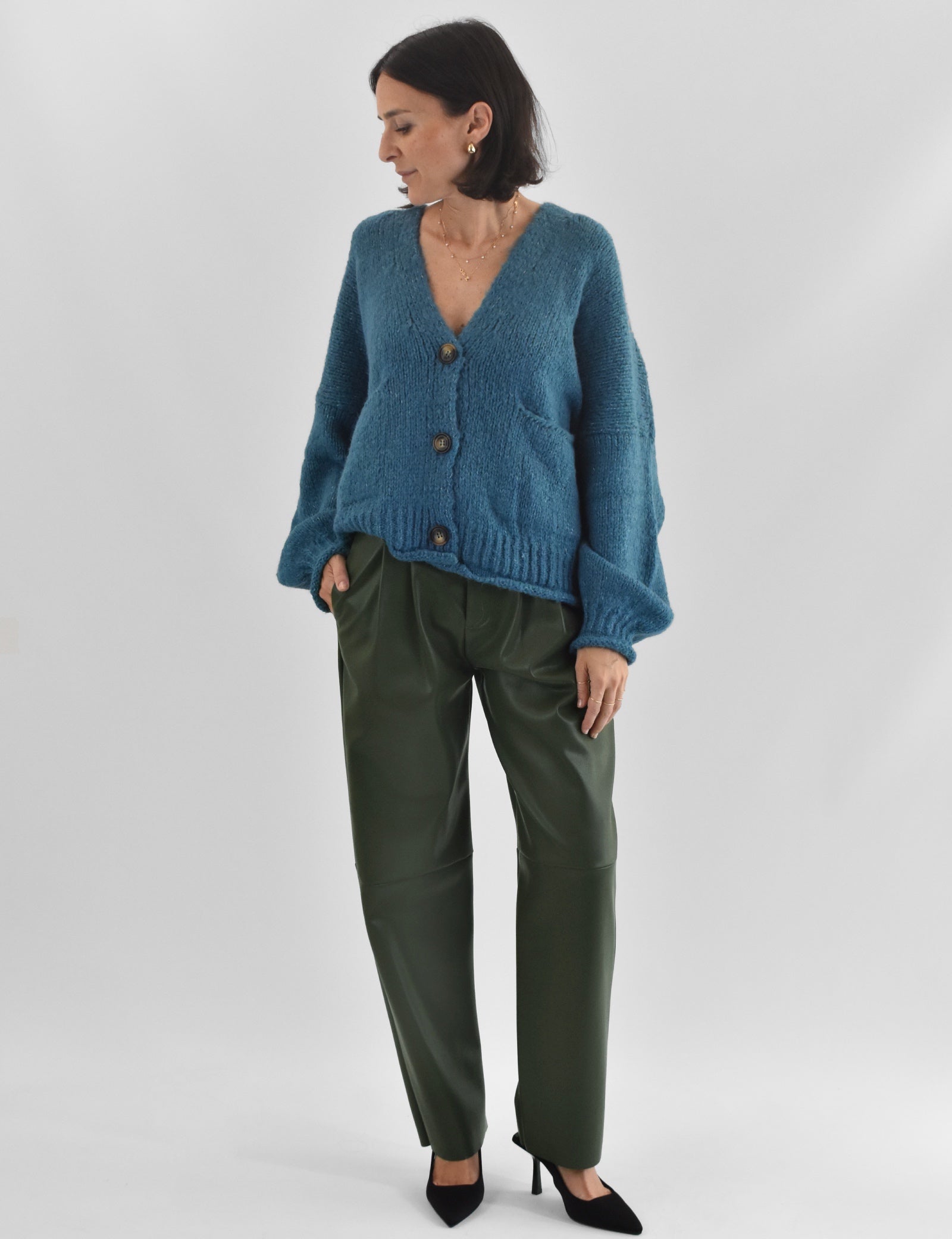 Pantalone ecopelle pinces