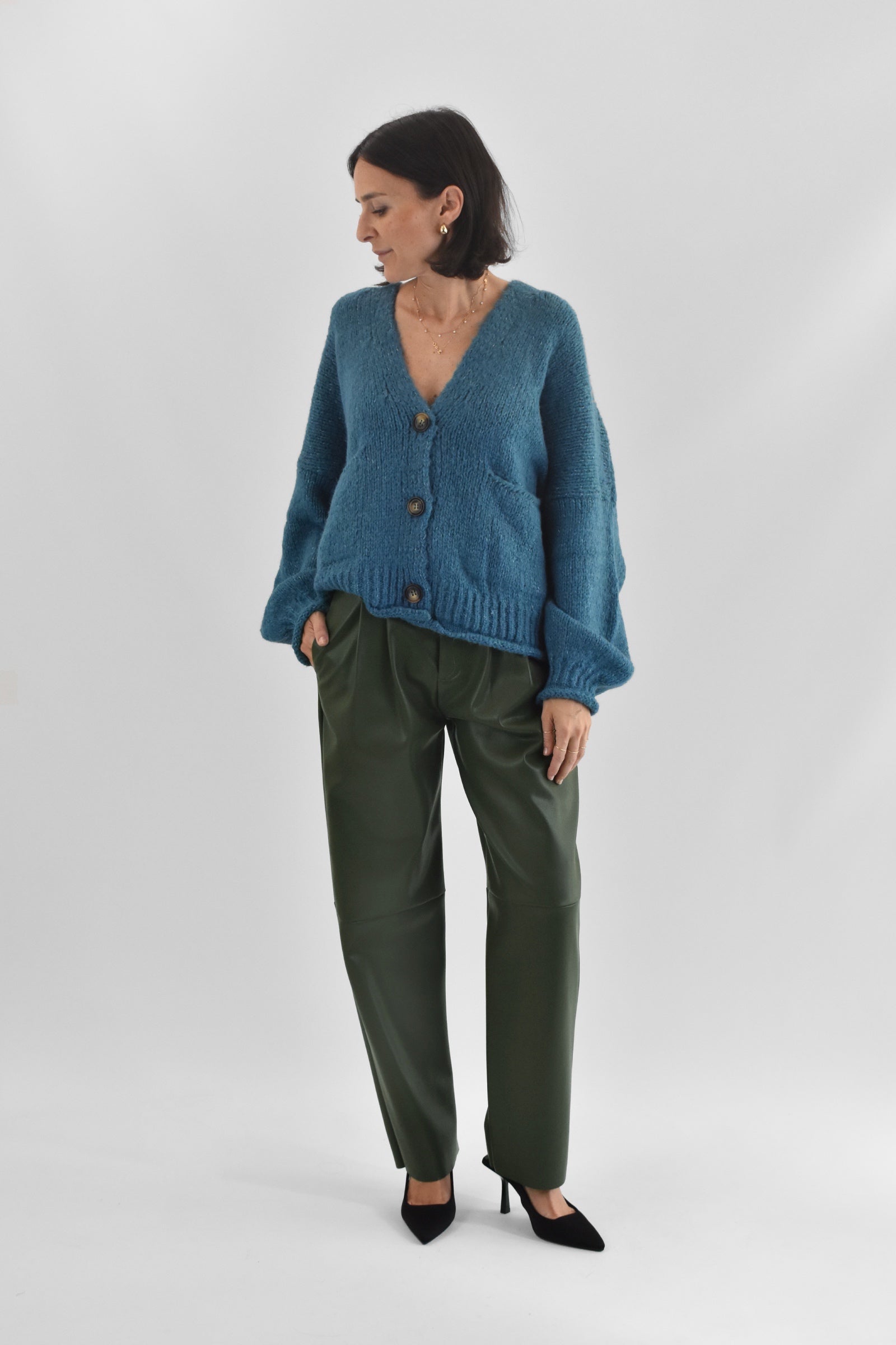 Pantalone ecopelle pinces
