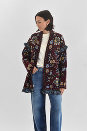 Cardigan jaquard e frangine
