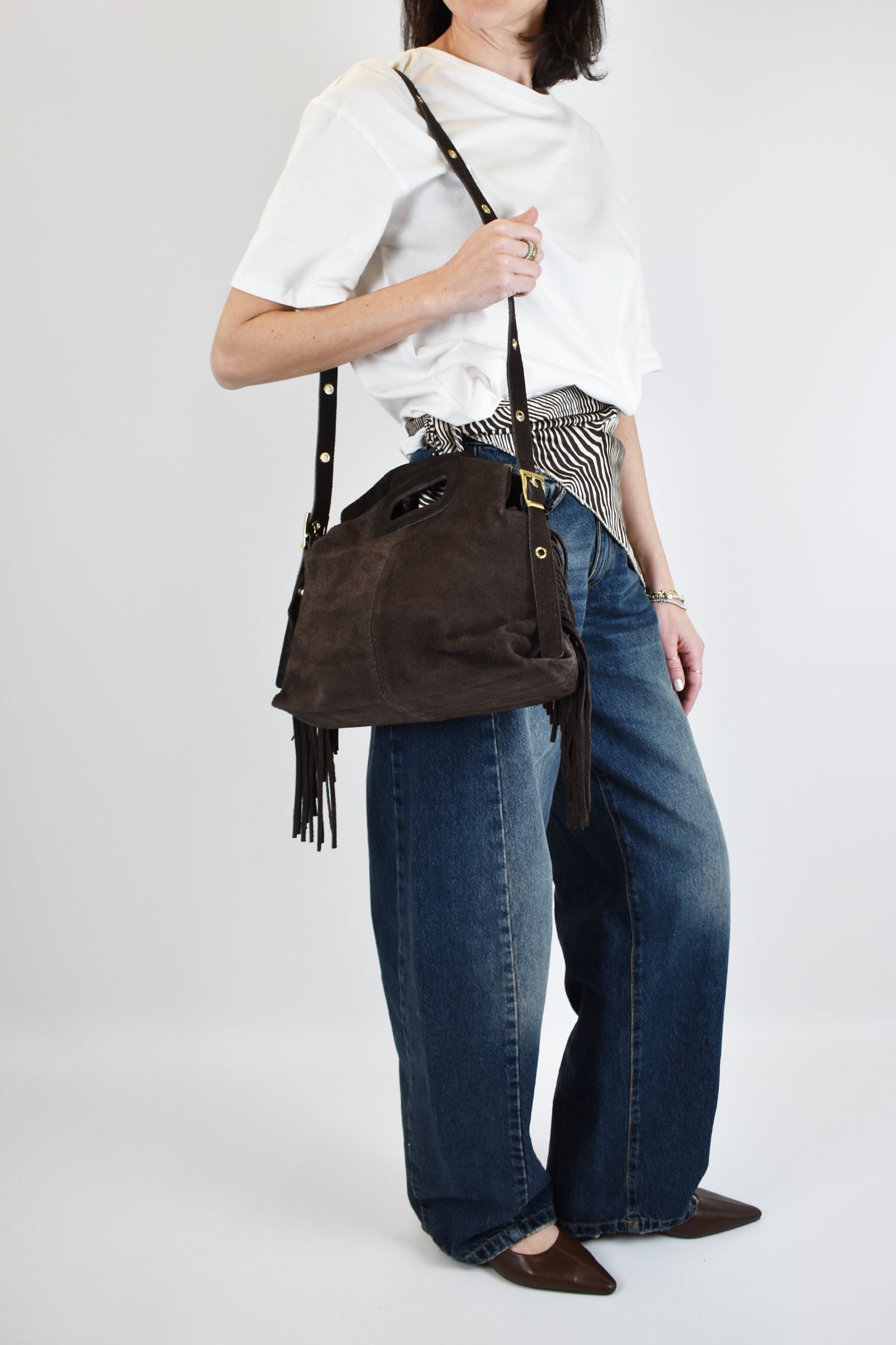 Borsa camoscio frange NINA