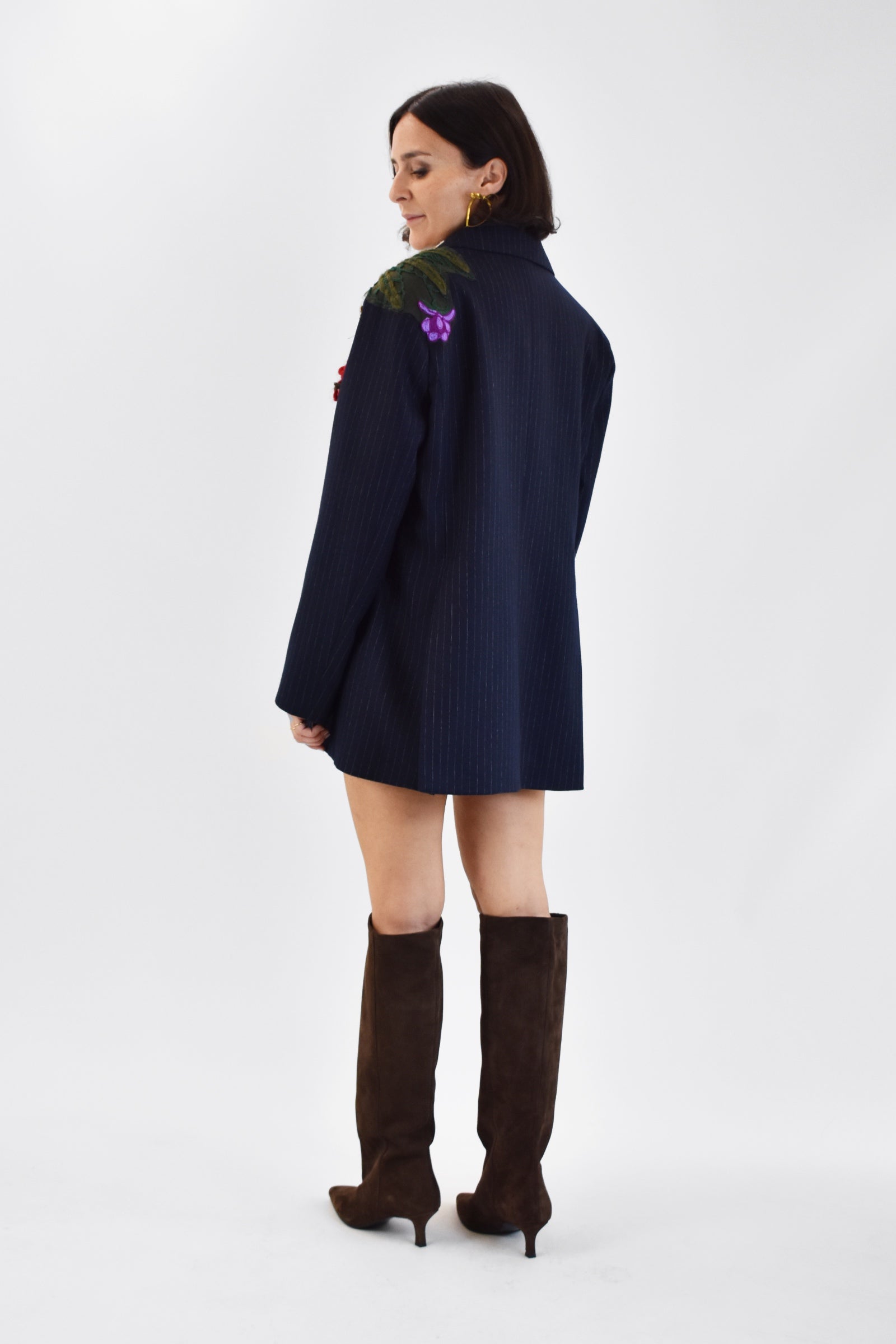 Blazer gessato con ricami