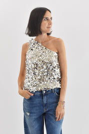 Top monospalla paillettes