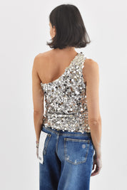 Top monospalla paillettes