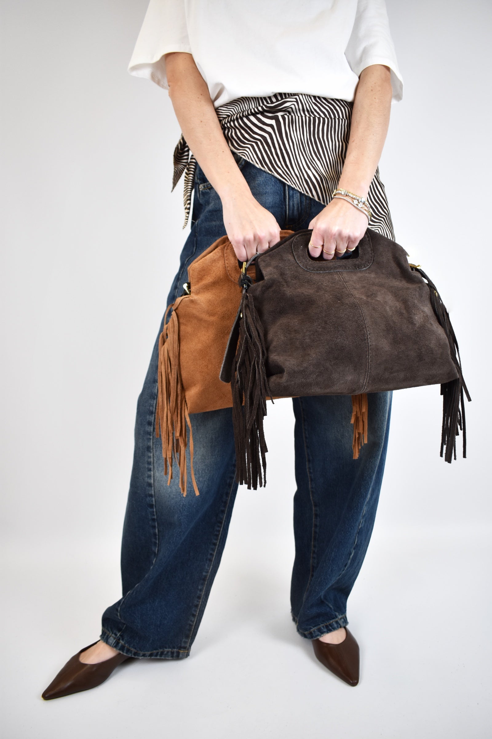 Borsa camoscio frange NINA