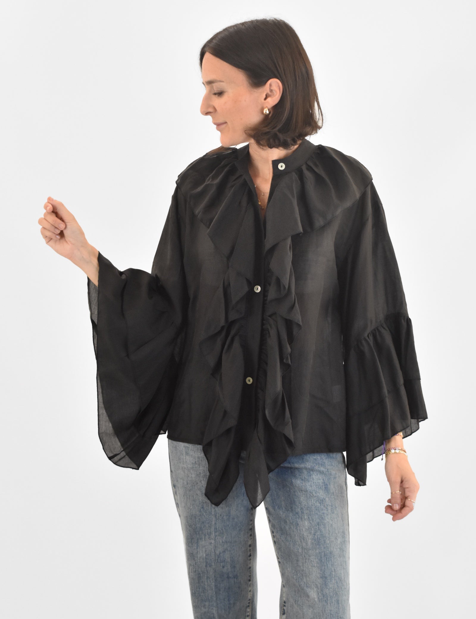 Camicia cotone rouches