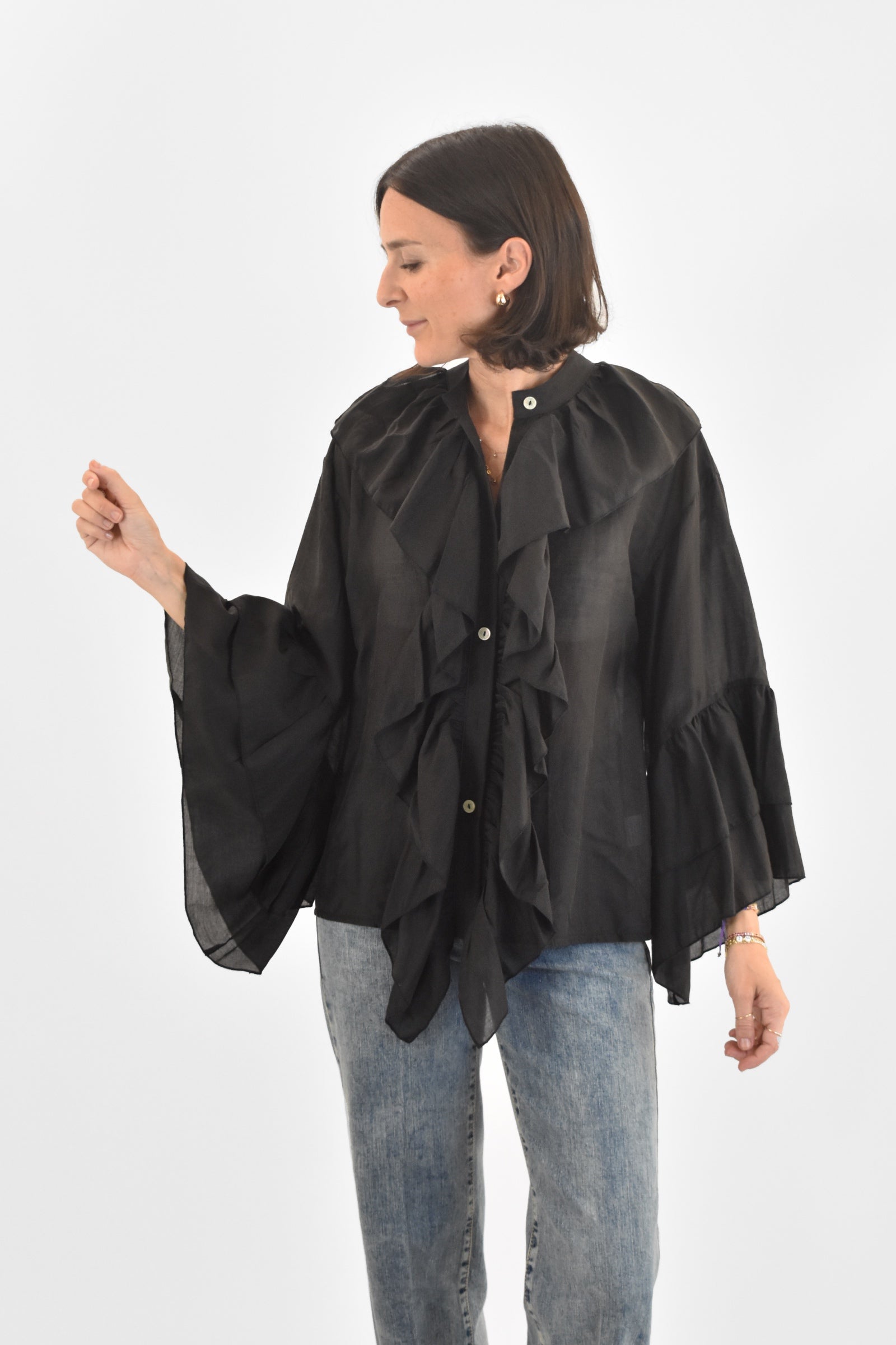 Camicia cotone rouches