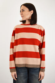 Maglia da donna a righe, realizzata in lana e cachemire, made in italy, colore rosso e rosa, brand ViCOLO, articolo M77087F
