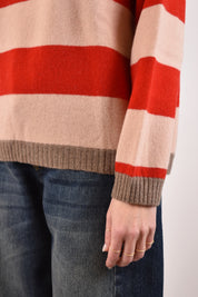 Maglia da donna a righe, realizzata in lana e cachemire, made in italy, colore rosso e rosa, brand ViCOLO, articolo M77087F