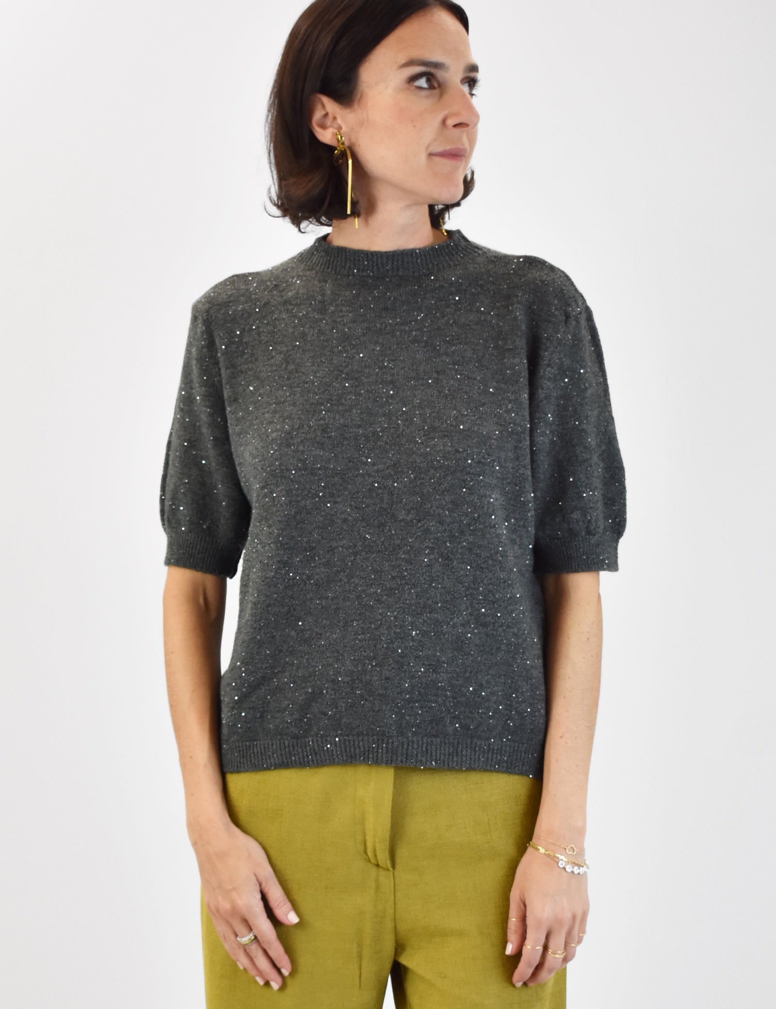 Maglia mezza manica paillettes