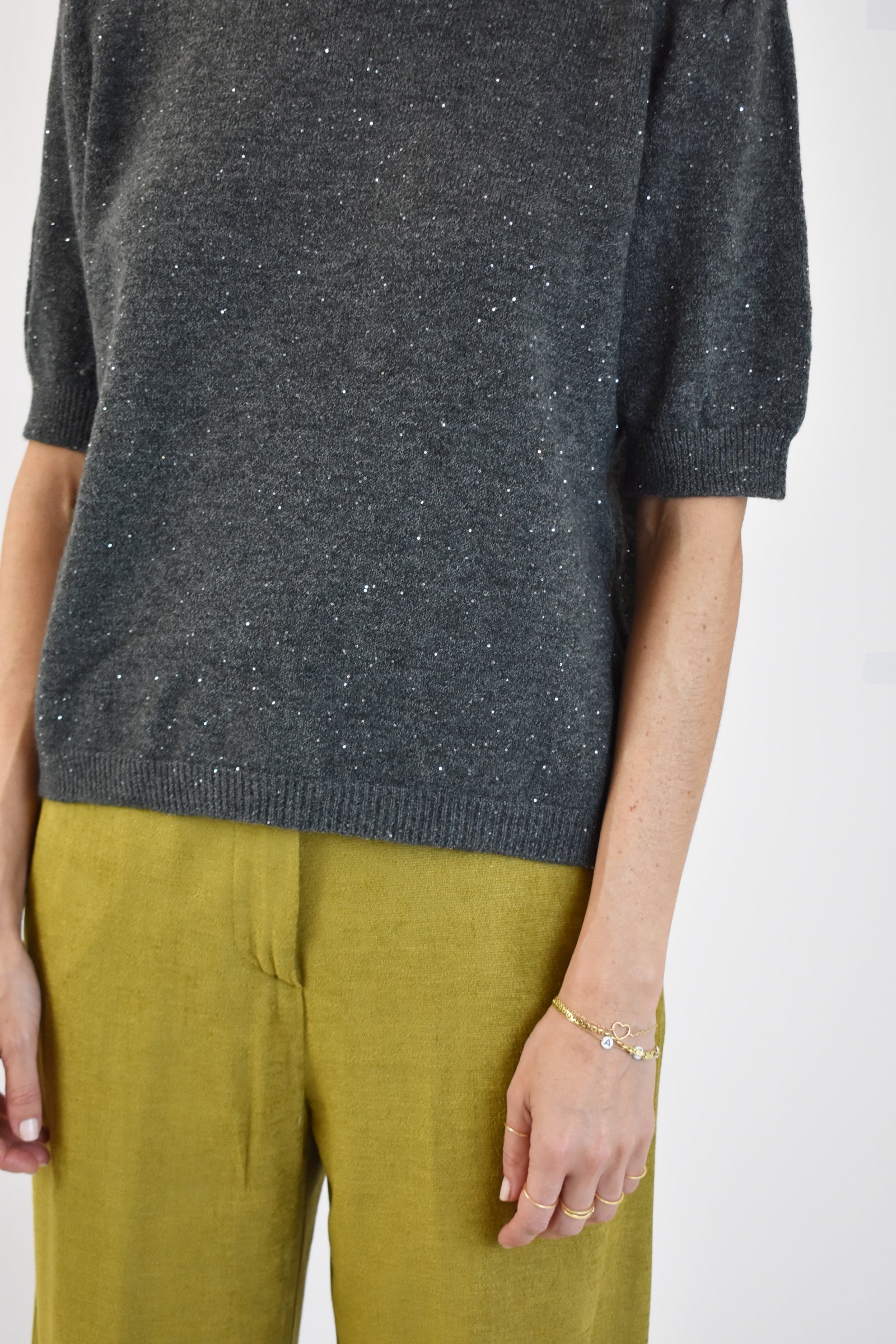 Maglia mezza manica paillettes