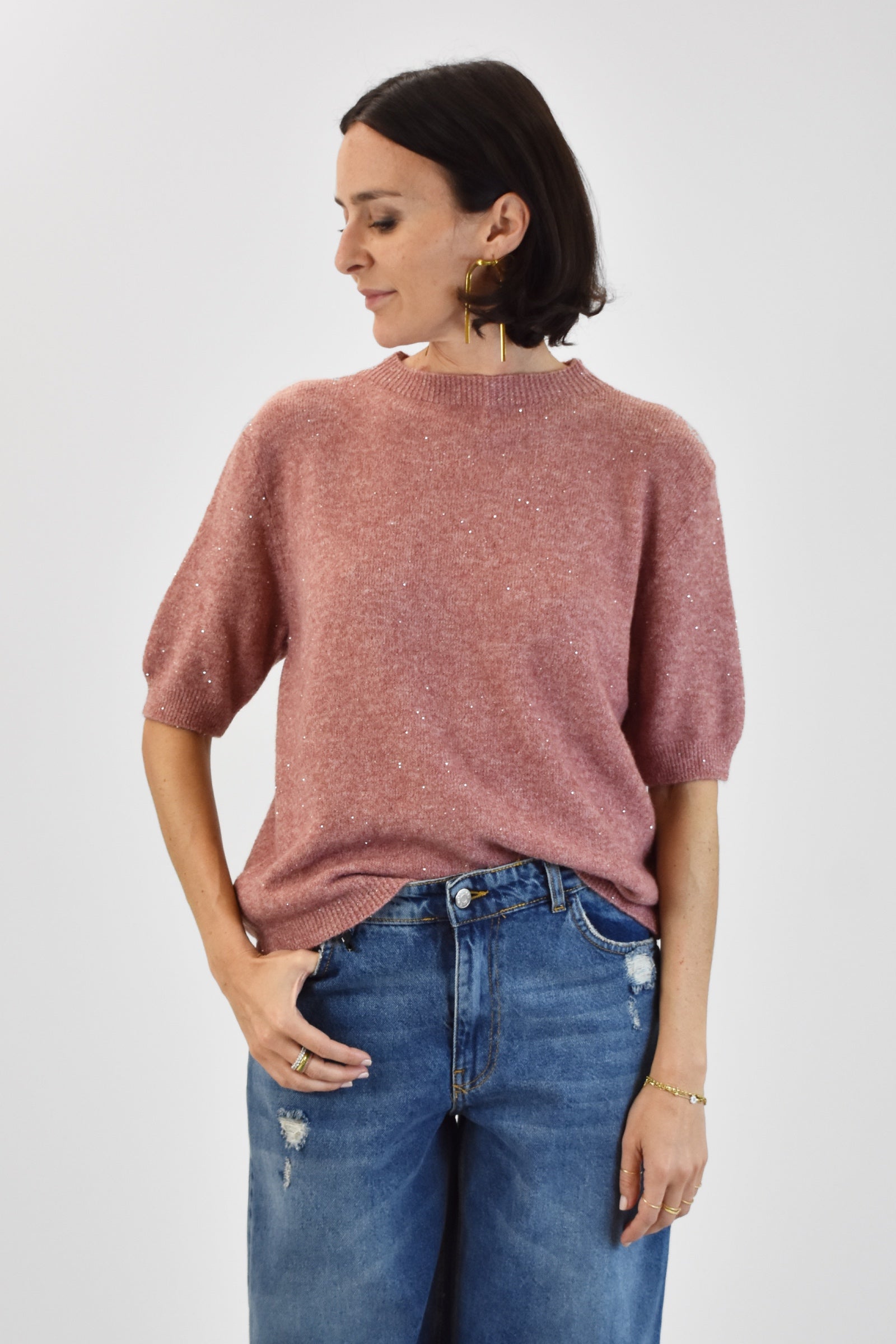 Maglia mezza manica paillettes