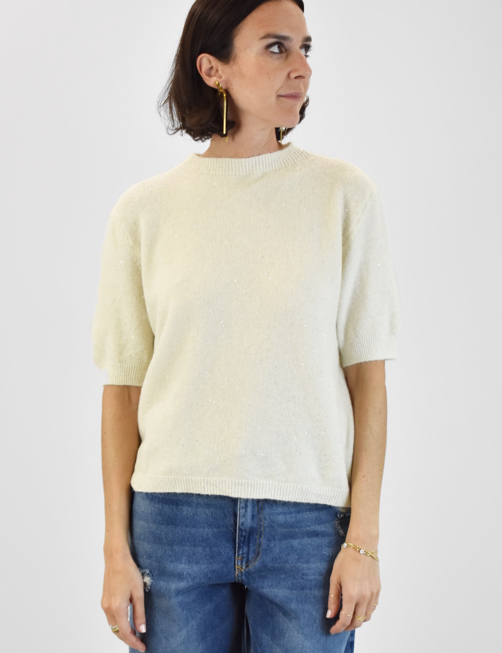 Maglia mezza manica paillettes