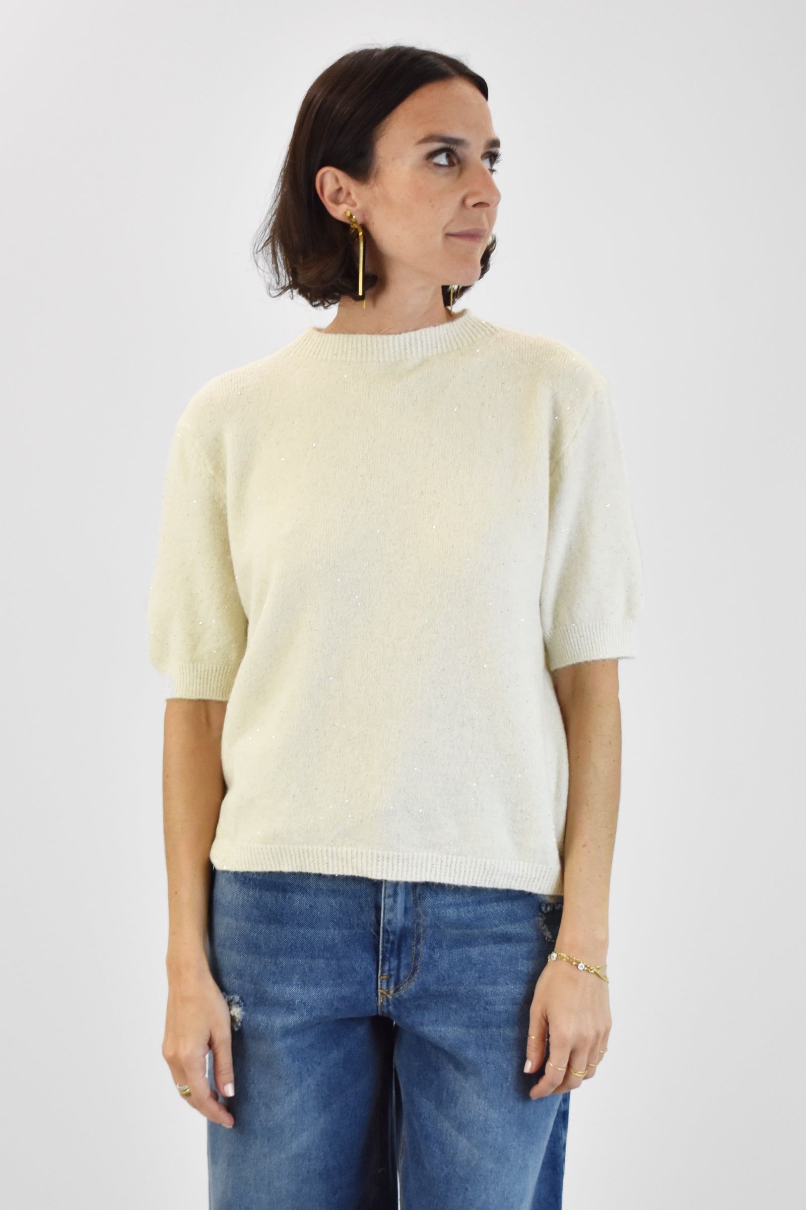 Maglia mezza manica paillettes