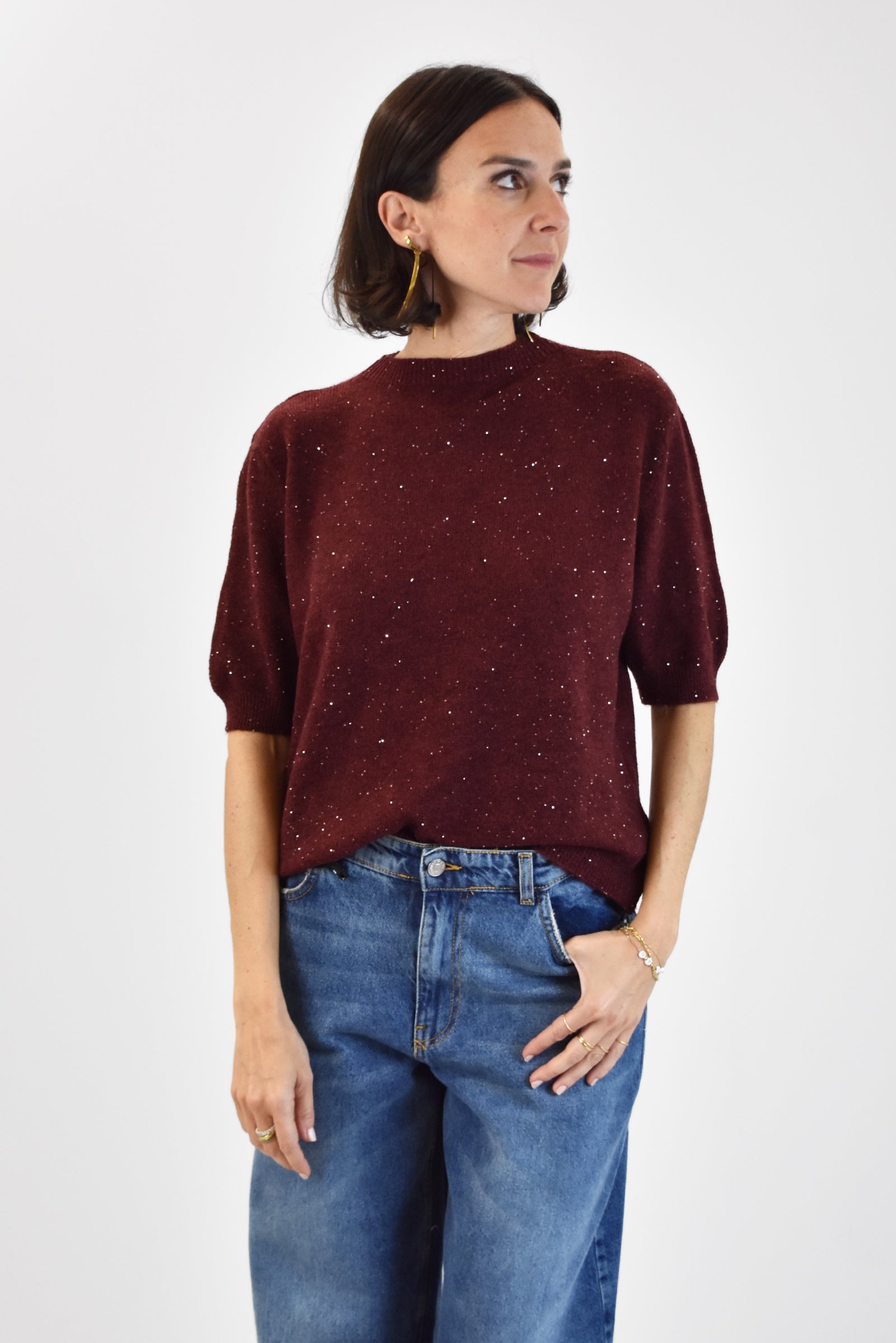 Maglia mezza manica paillettes