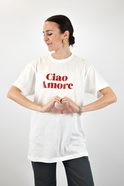 T-shirt da donna dal fit oversize con stampa "Ciao Amore", casual chic, brand Susy Mix, articolo tsh09