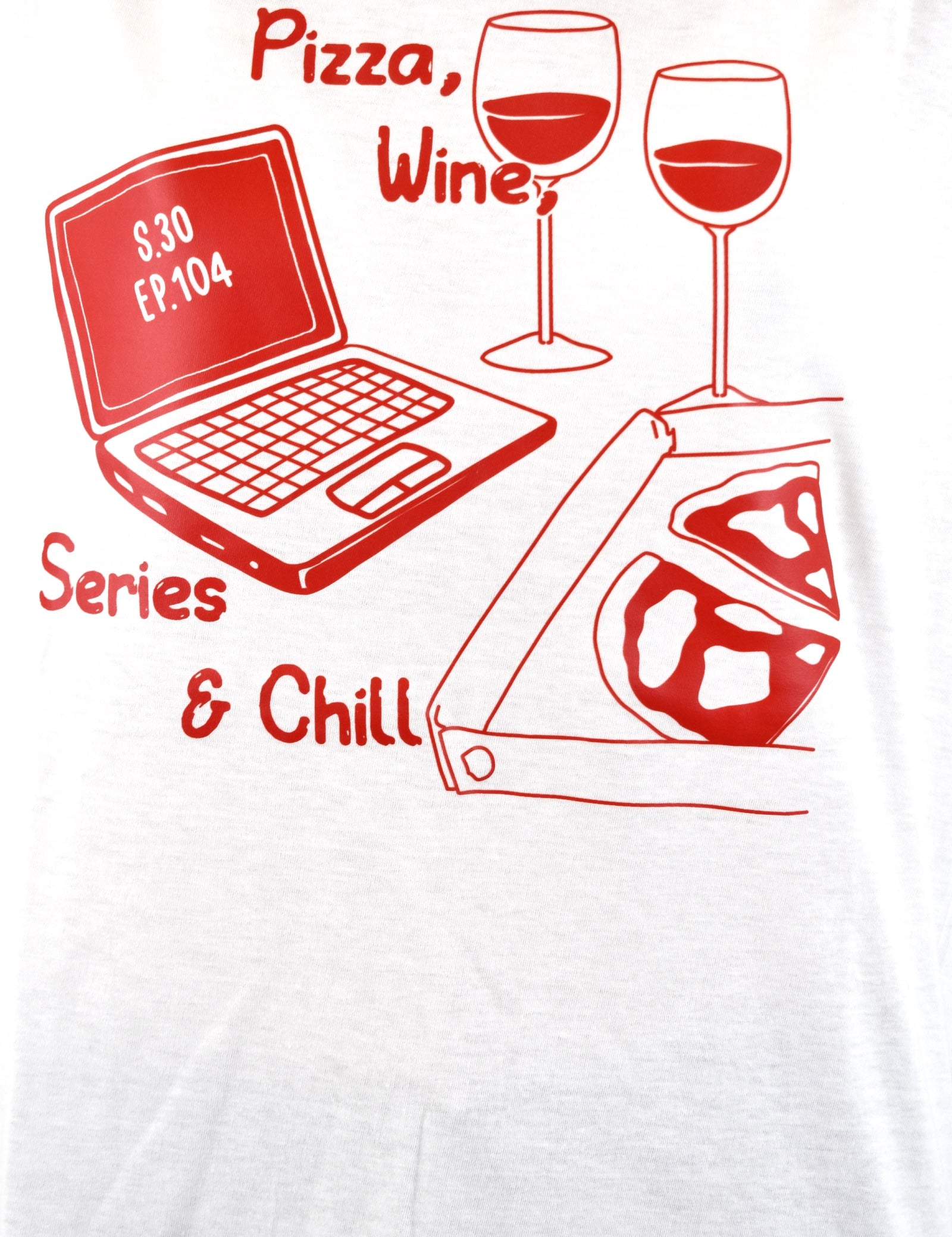 T-shirt da donna dal fit oversize con stampa "PIZZA, WINE & SERIES", casual chic, brand Susy Mix, articolo tsh12