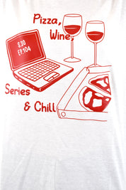 T-shirt da donna dal fit oversize con stampa "PIZZA, WINE & SERIES", casual chic, brand Susy Mix, articolo tsh12