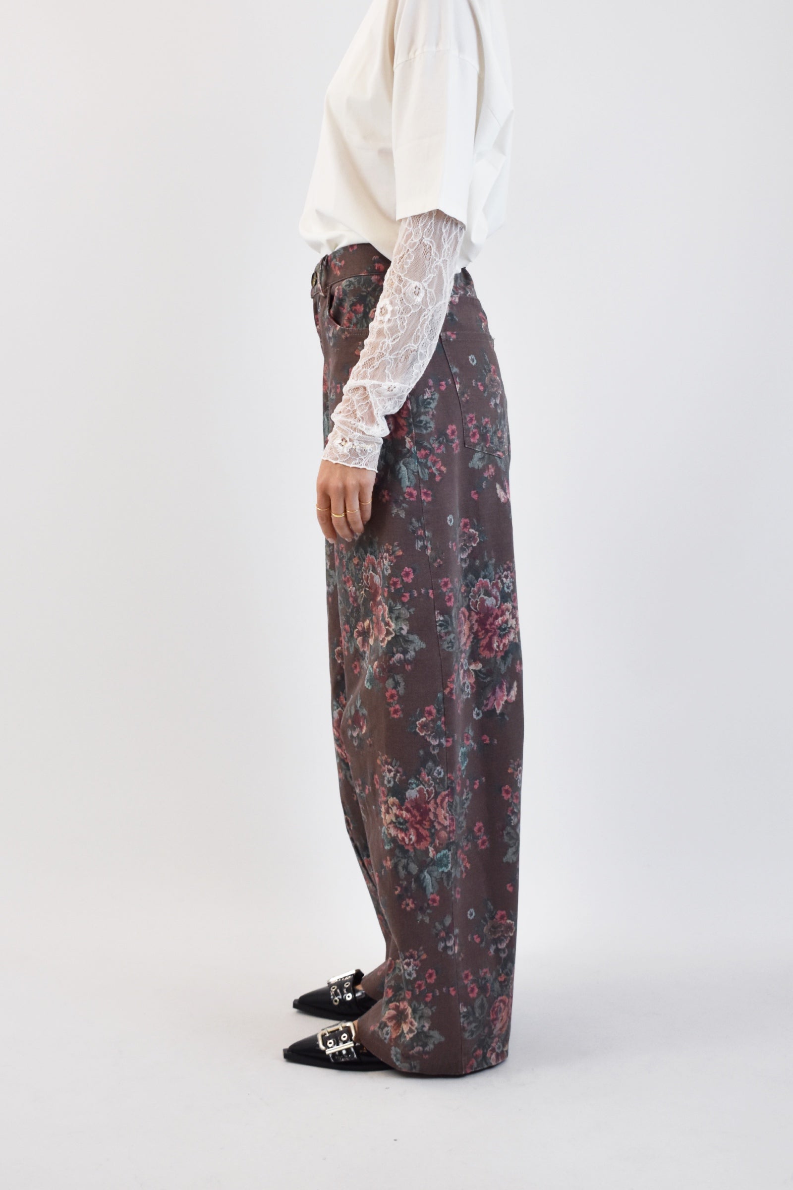 Pantalone balloon print ricamo