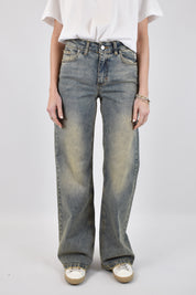 Jeans ERIKA Susy Mix da donna, modello a gamba dritta e vita medio alta, lavaggio effetto vintage al tè, casual street, articolo jerika0399