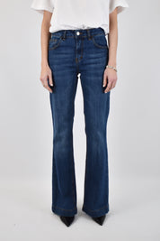 Jeans EMILY Susy Mix flare fit, lavaggio leggermente invecchiato, vita media e tasche abbottonate posteriori, casual chic, articolo jemilycrdsq