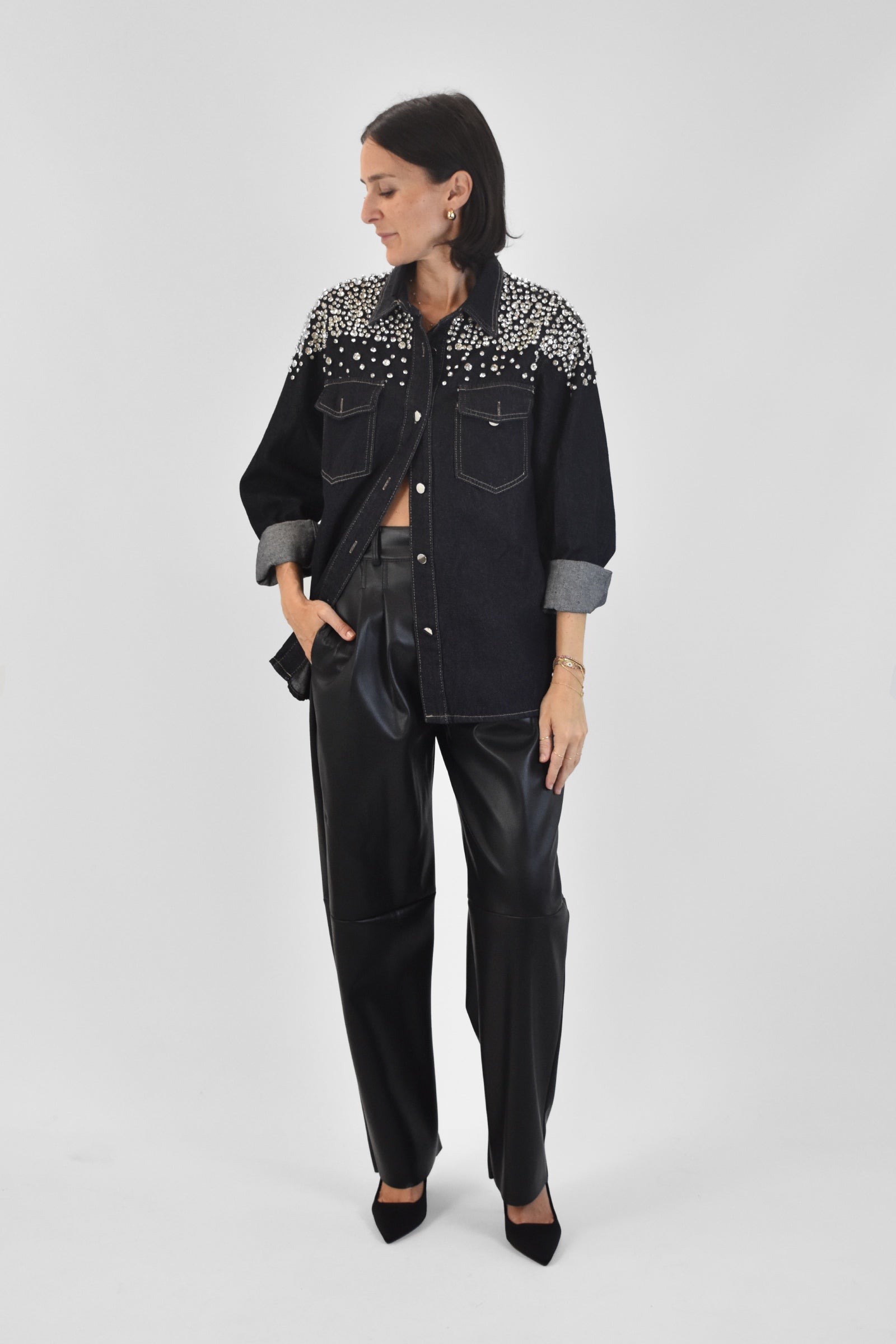 Camicia denim con strass