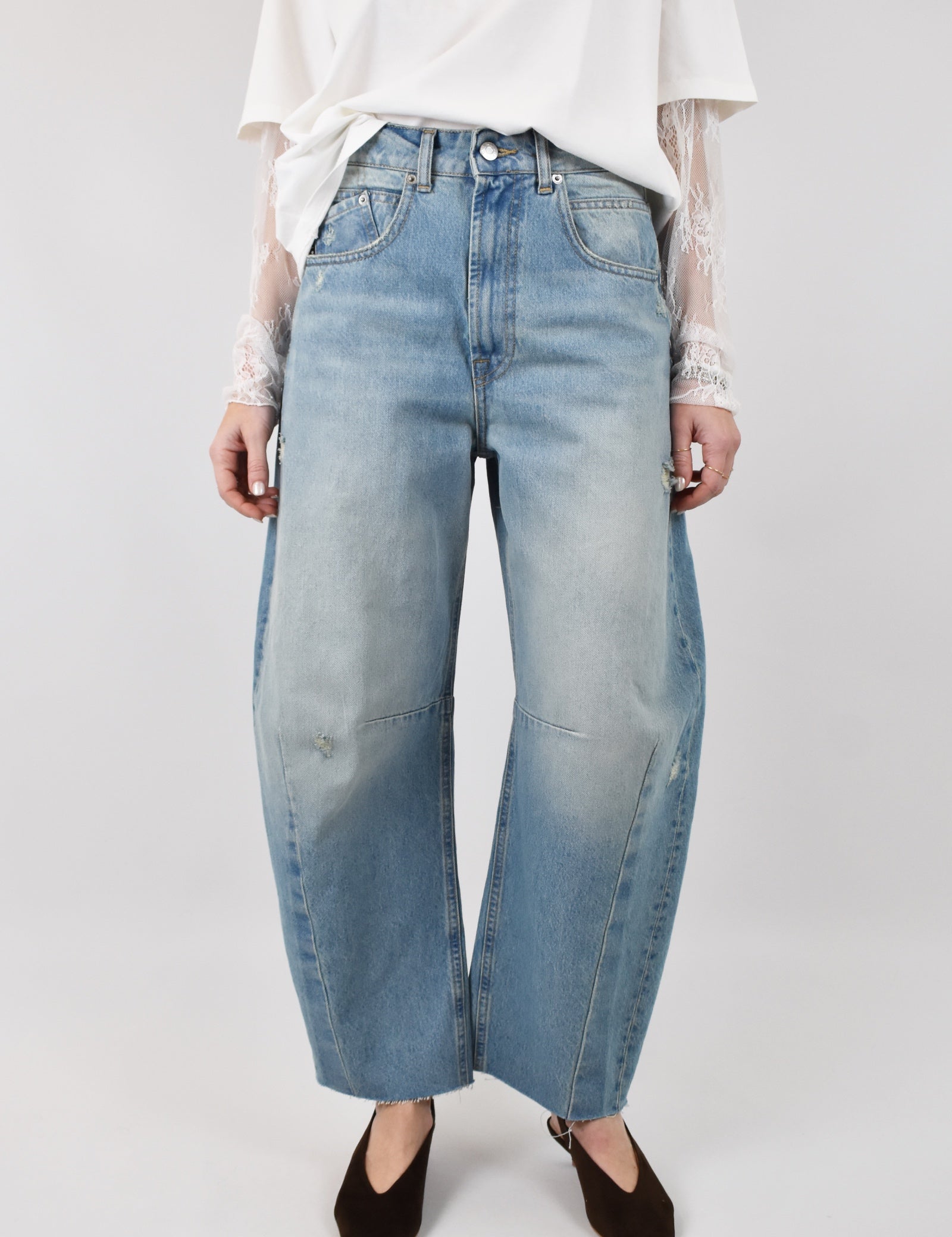 Jeans donna modello BARBARA di HaveOne, modello balloon colore denim chiaro, PFA-Q078