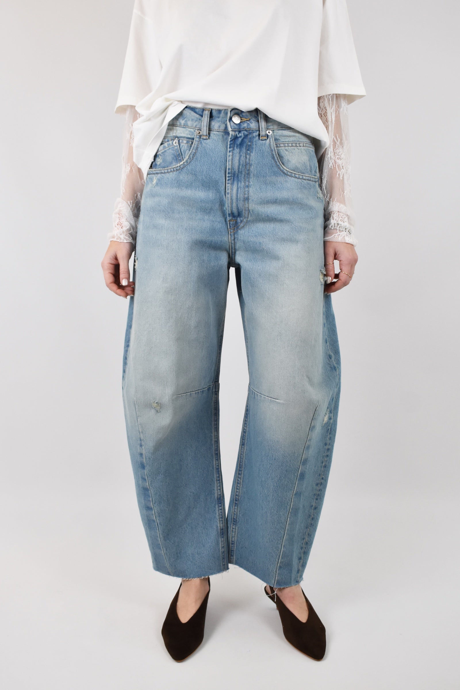 Jeans donna modello BARBARA di HaveOne, modello balloon colore denim chiaro, PFA-Q078