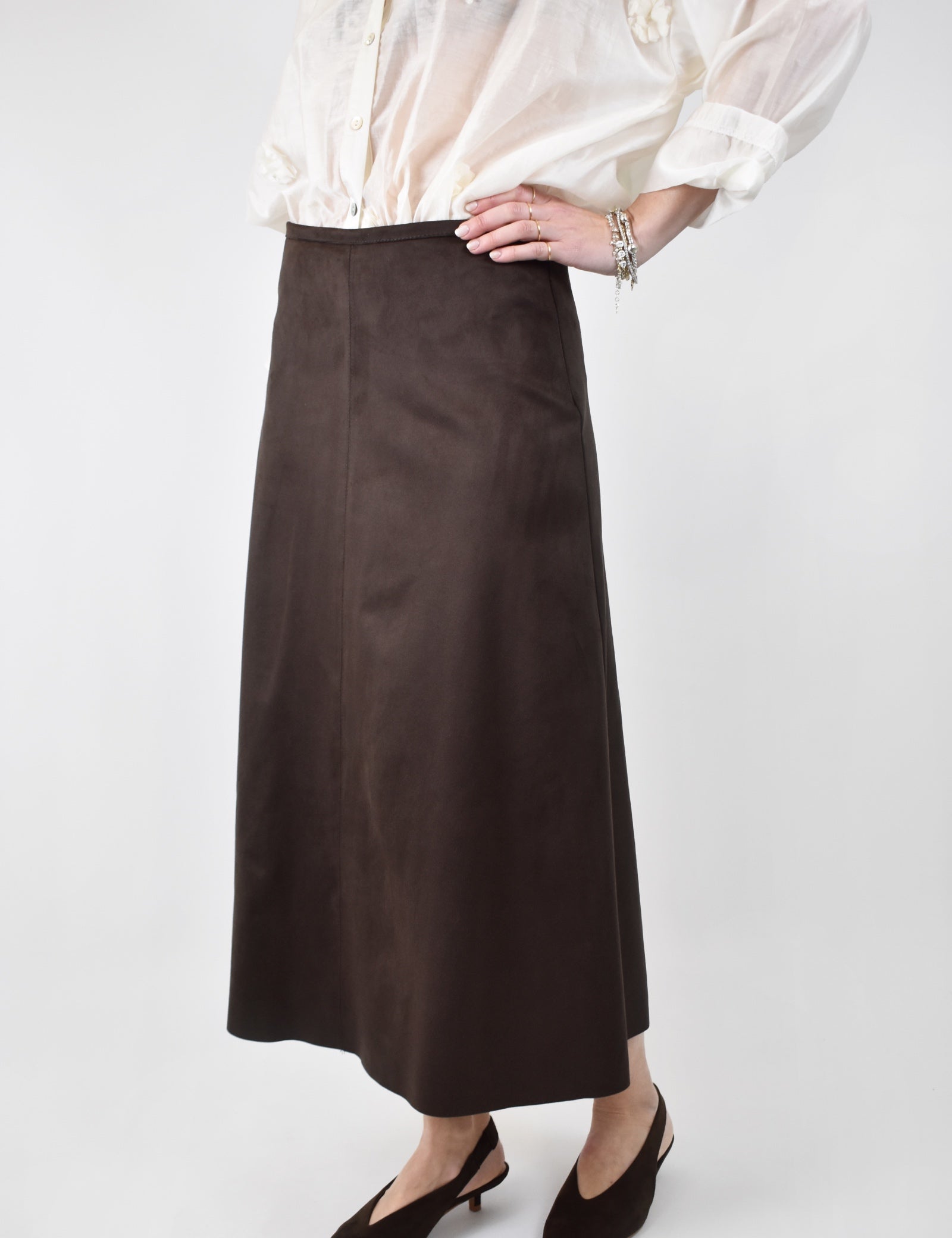 Longuette Tensione In in ecocamoscio, chiusura con zip laterale, casual chic, colore moro, articolo 1221554