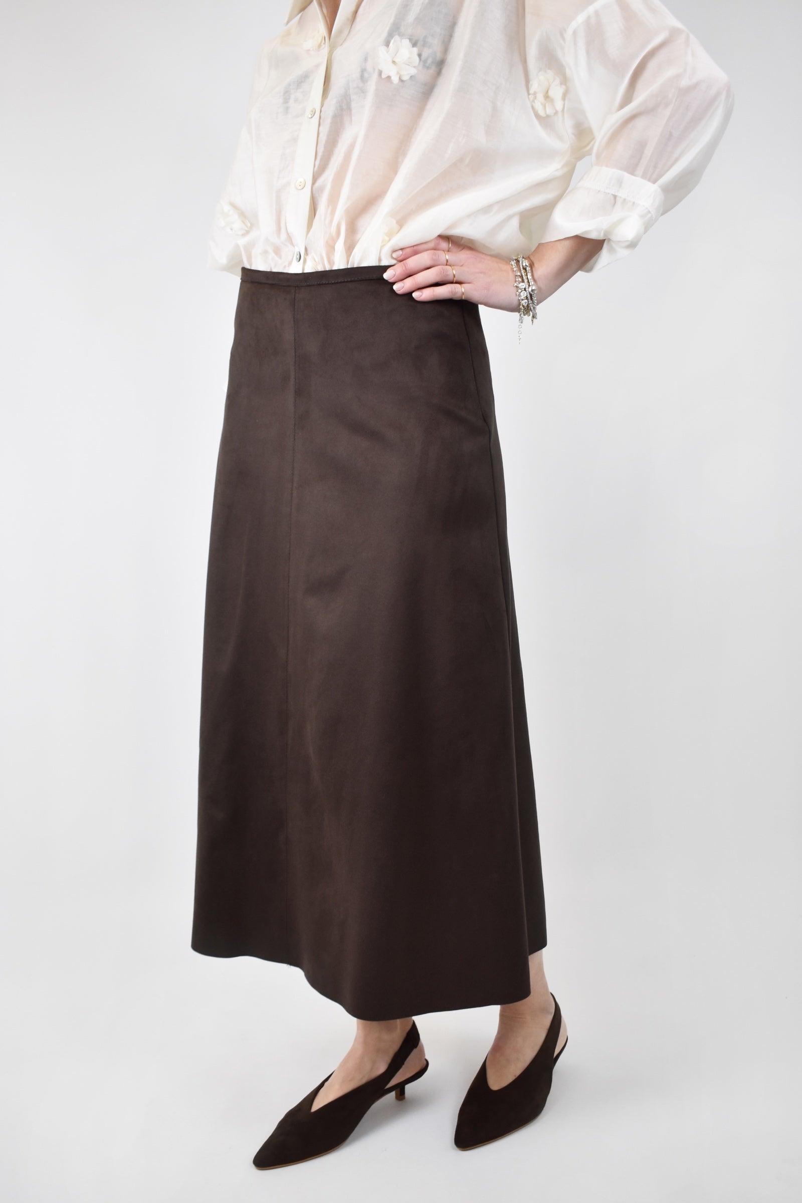 Longuette Tensione In in ecocamoscio, chiusura con zip laterale, casual chic, colore moro, articolo 1221554