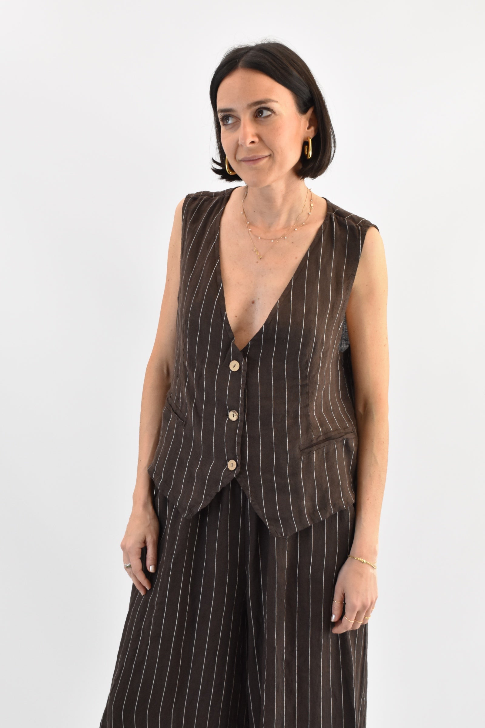 Gilet lino gessato
