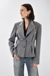 Giacca gessata crop riprese