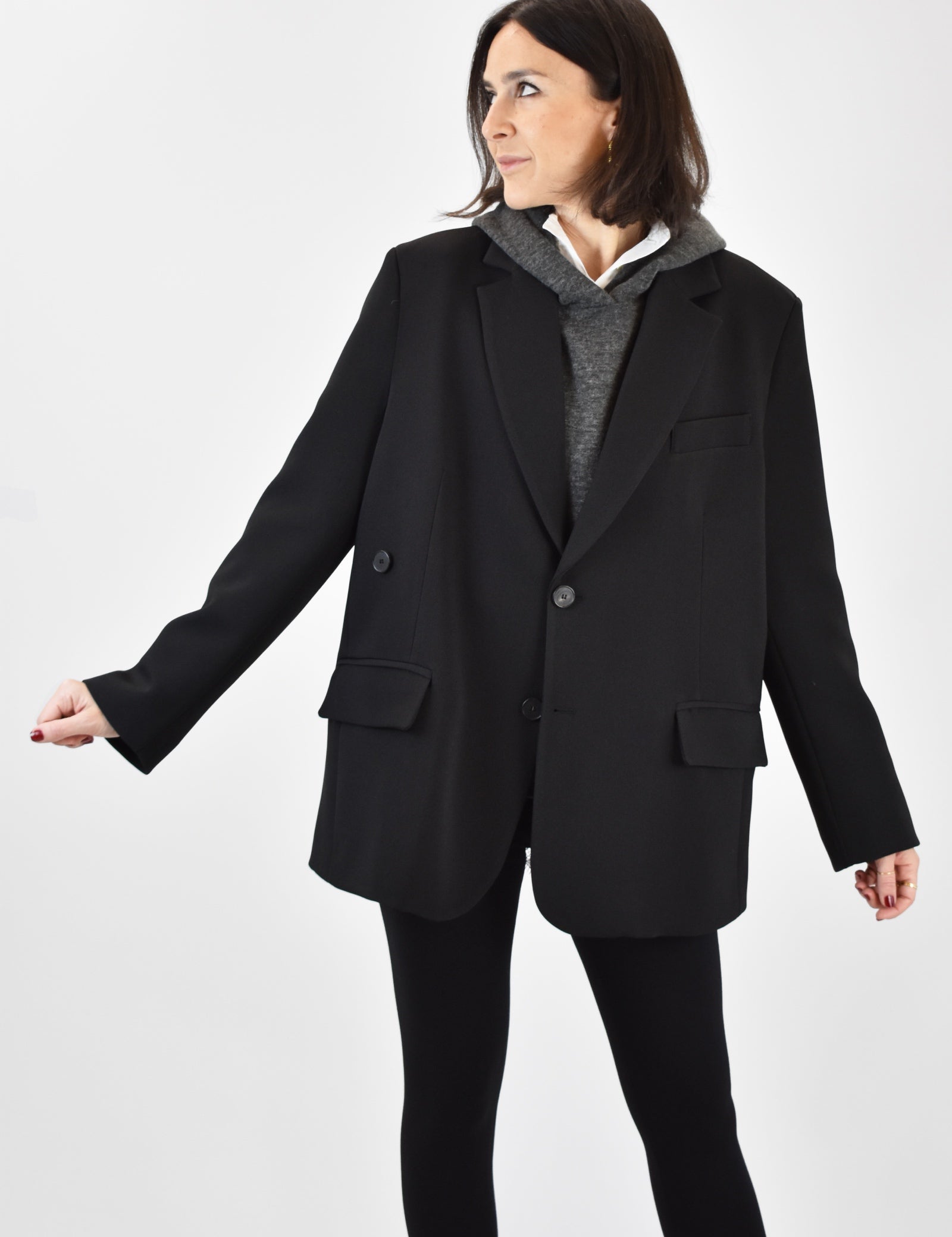 Giacca doppia abbottonatura, foto frontale, colore nero, Vicolo, blazer, TF1701, giacca nera, giacca nera Vicolo