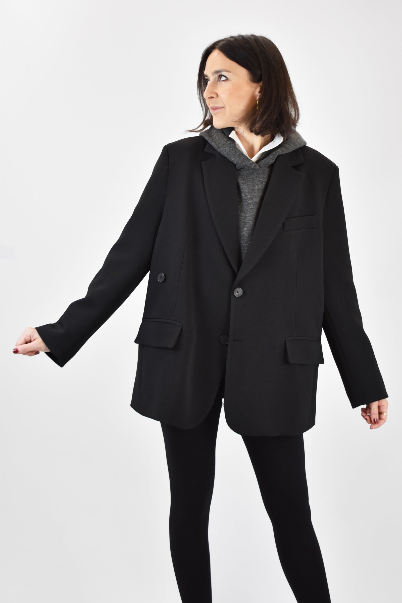 Giacca doppia abbottonatura, foto frontale, colore nero, Vicolo, blazer, TF1701, giacca nera, giacca nera Vicolo