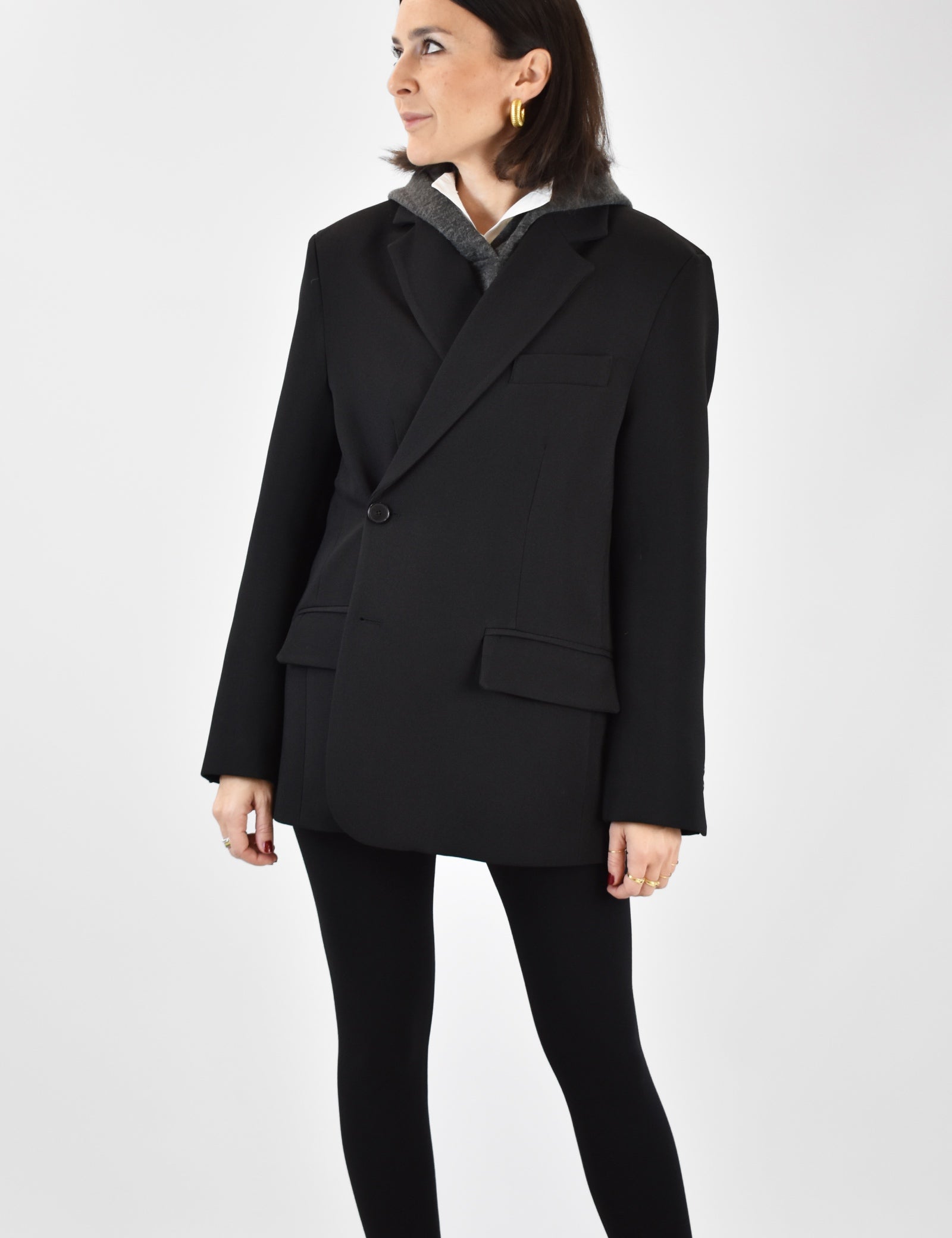 Giacca doppia abbottonatura, foto frontale, colore nero, Vicolo, blazer, TF1701, giacca nera, giacca nera Vicolo