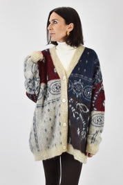 foto frontale cardigan fantasia bandana, cardigan fantasia bandana, cardigan kontatto, 3M1041NI, cardigan blu, rosso, panna