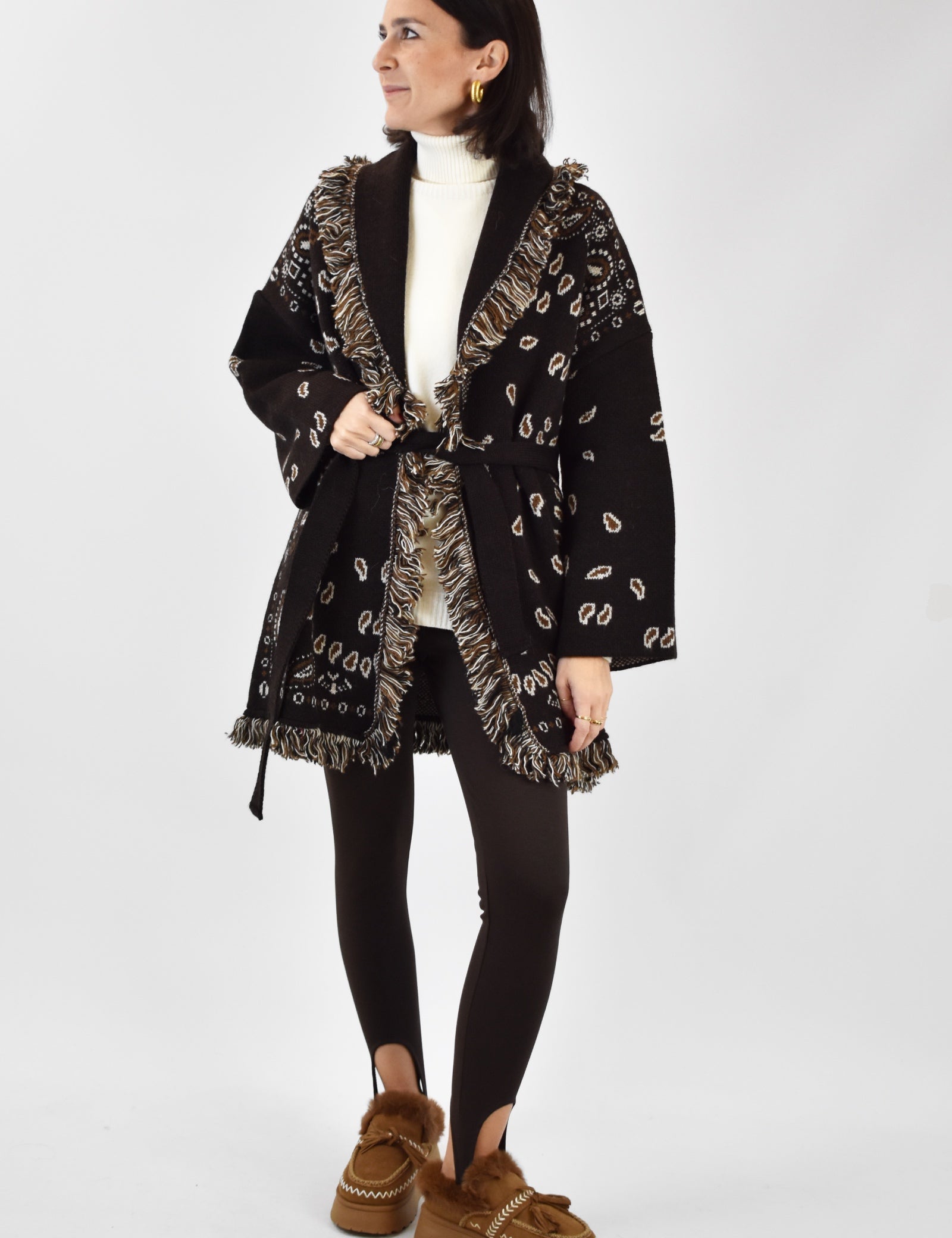 W5HMG38A400, cardigan fantasia bandana, foto cardigan fantasia bandana, cardigan marrone, cardigan Tensione In