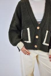 Cardigan tasche bicolore