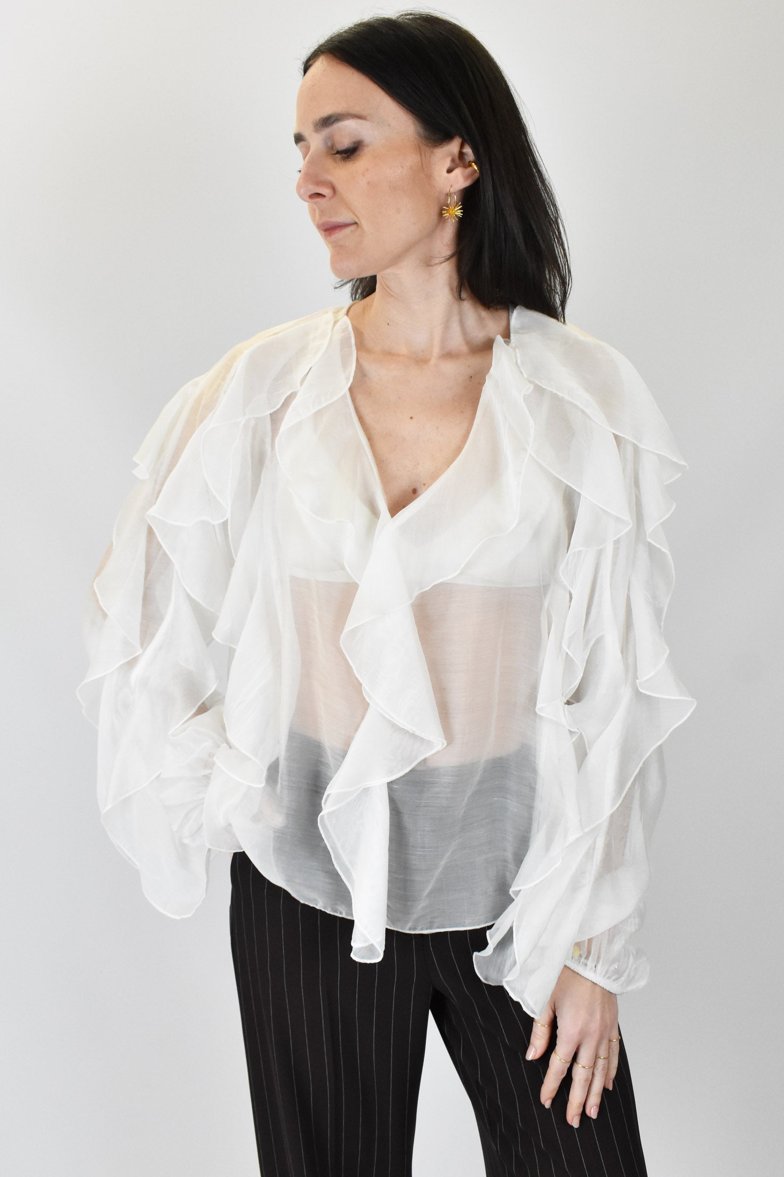 Blusa scollo V con rouches