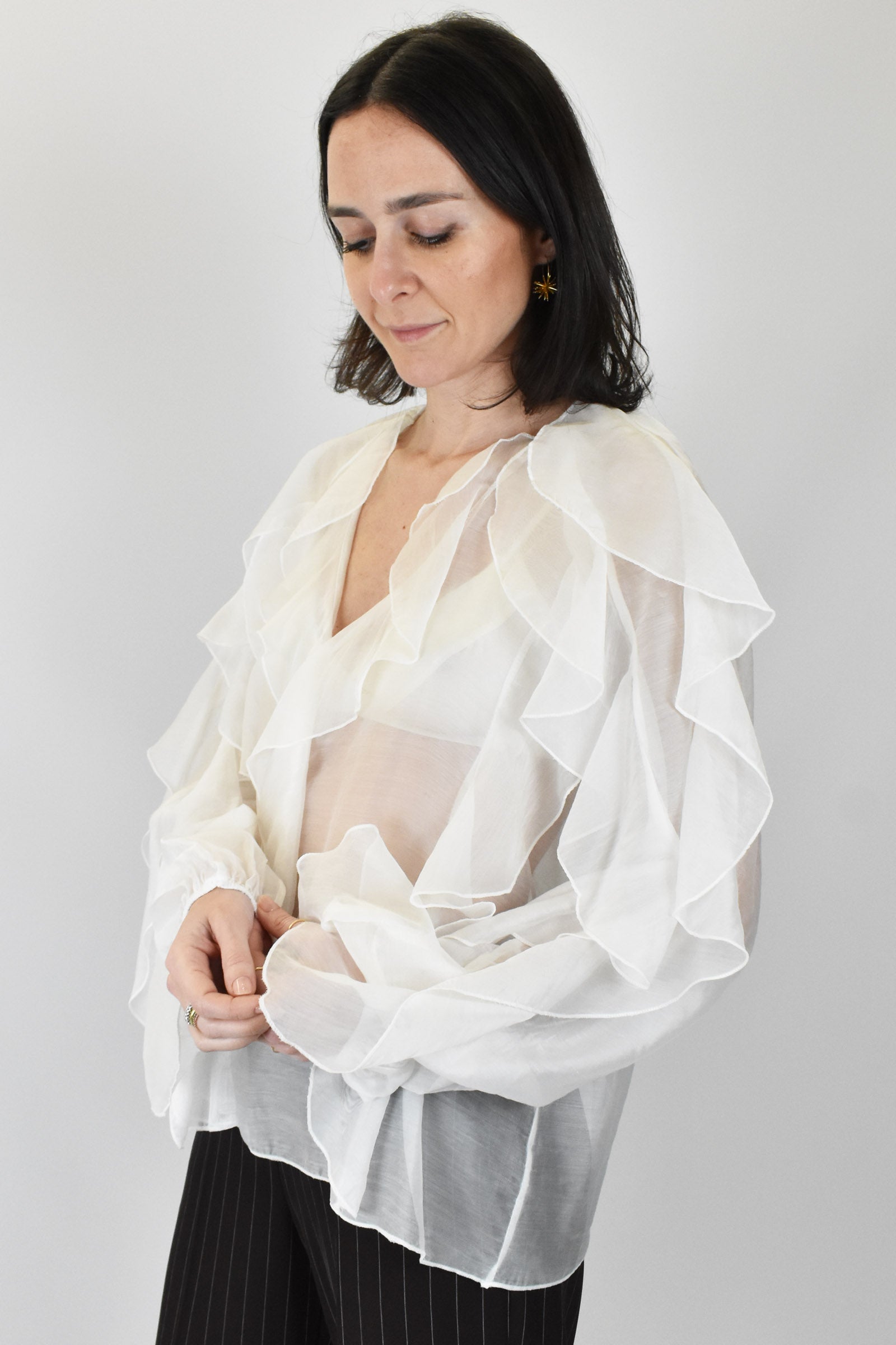 Blusa scollo V con rouches