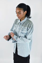 Camicia jeans con strass