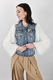 Giubbino jeans vintage frange