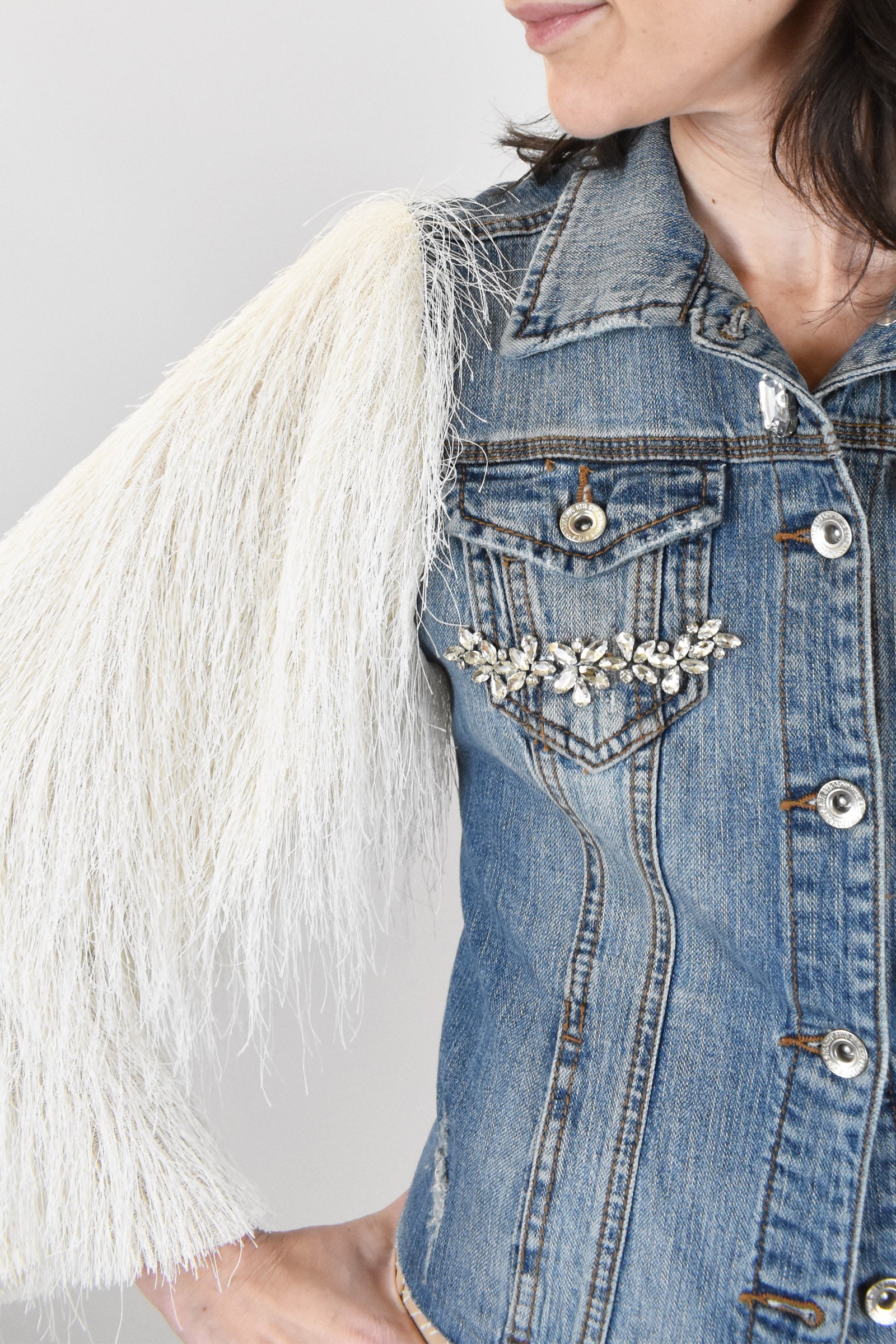 Giubbino jeans vintage frange