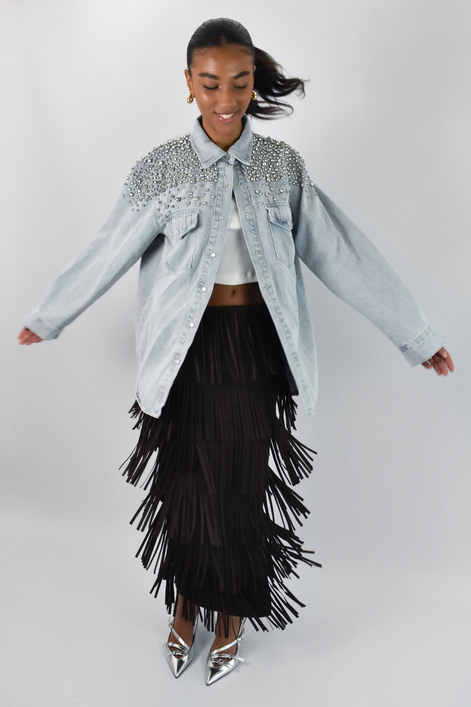 Camicia jeans con strass