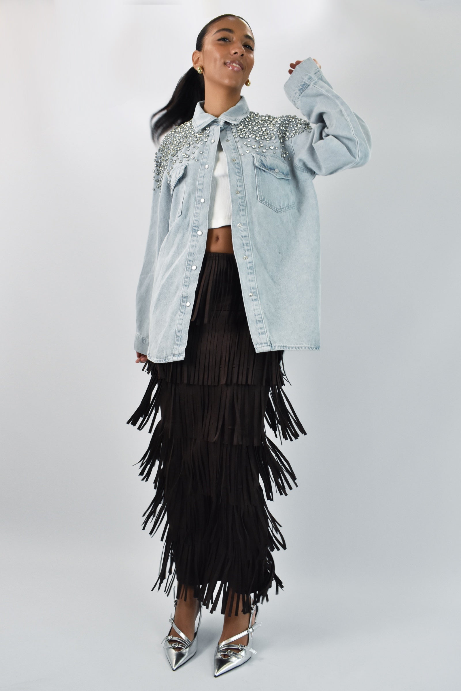 Camicia jeans con strass