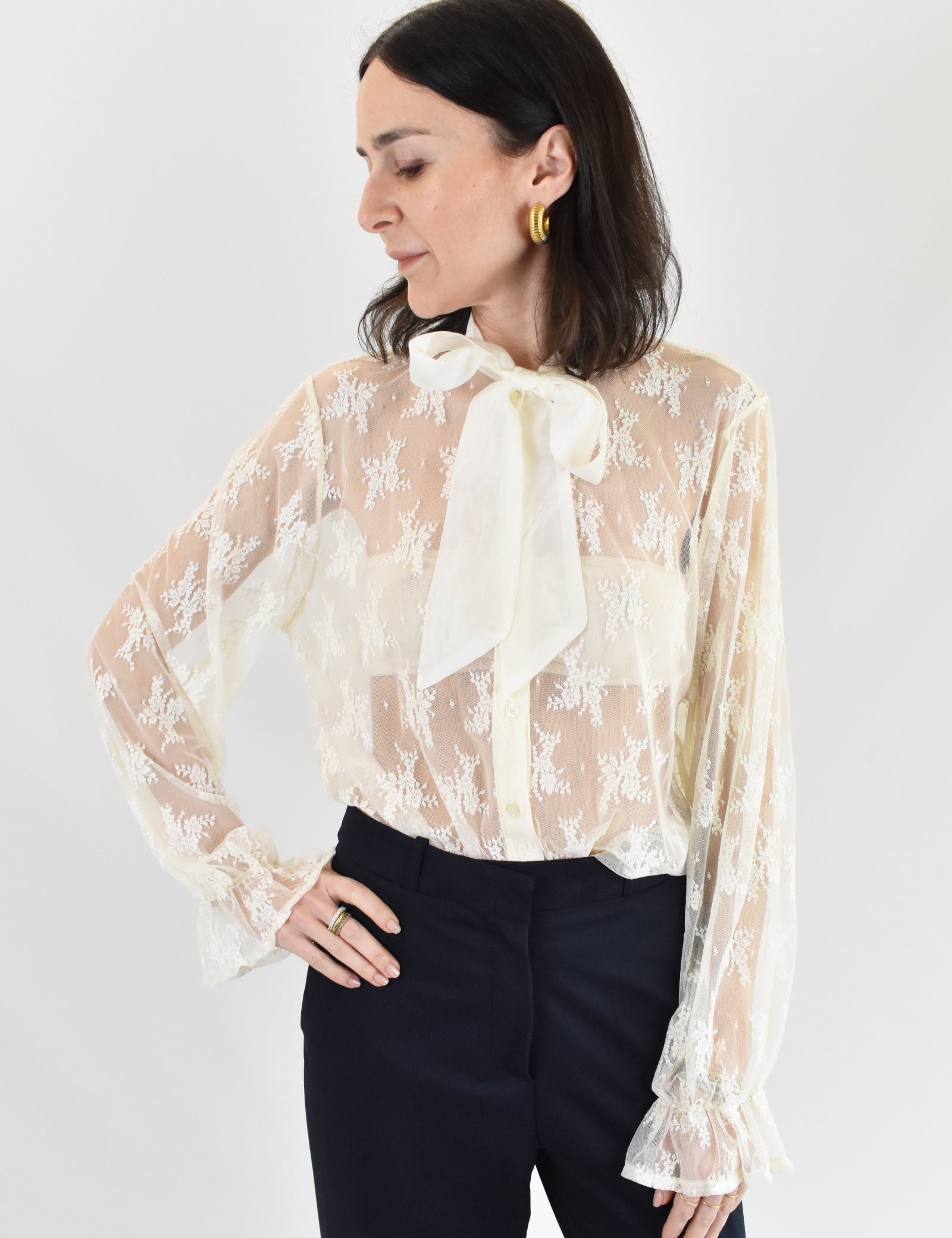 Camicia pizzo con nastro