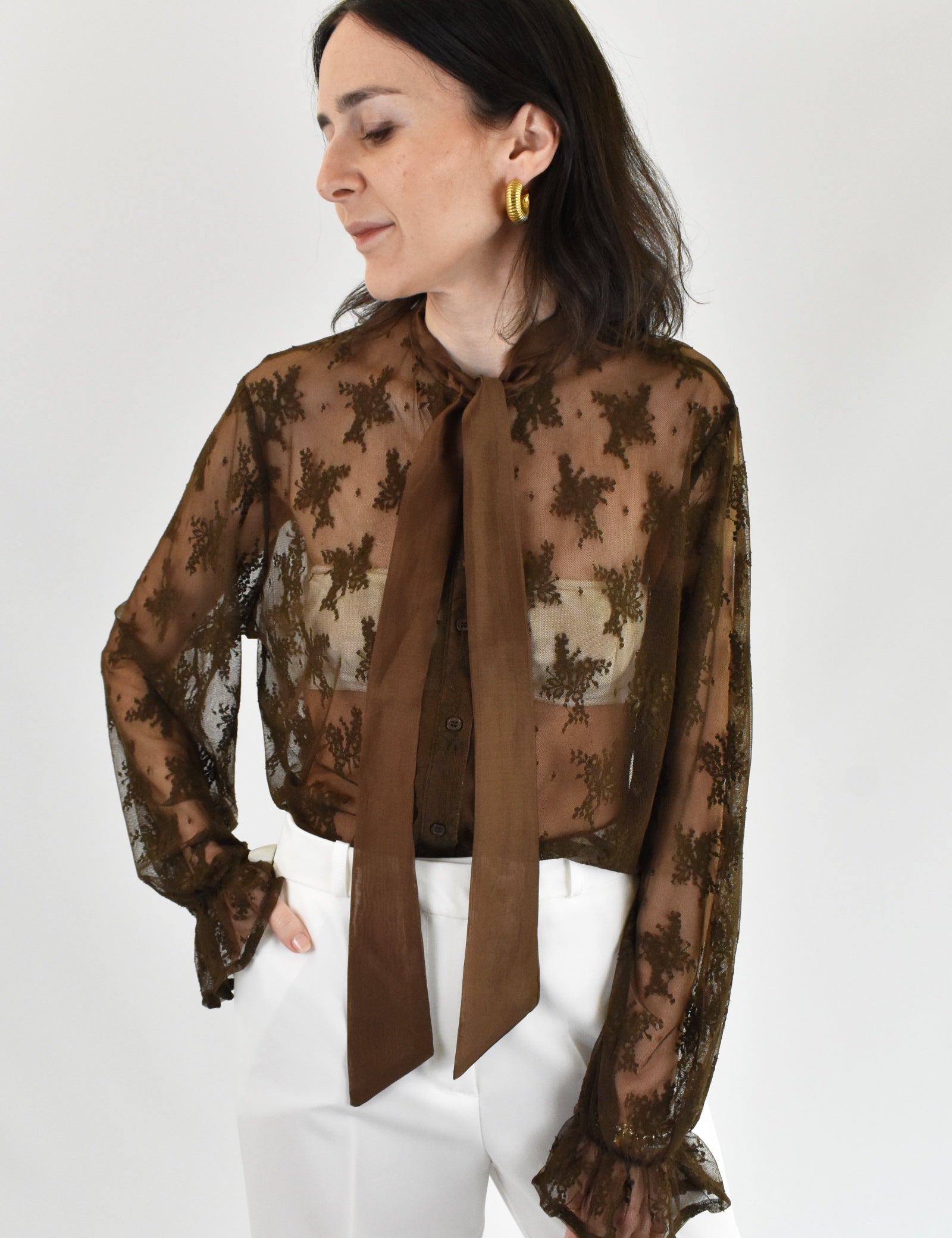 Camicia pizzo con nastro